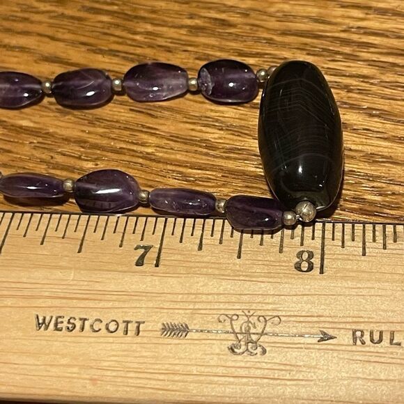 VTG Genuine Amethyst Pendant & Gemstone Handcrafted Necklace 16” Silver Findings - Picture 3 of 3